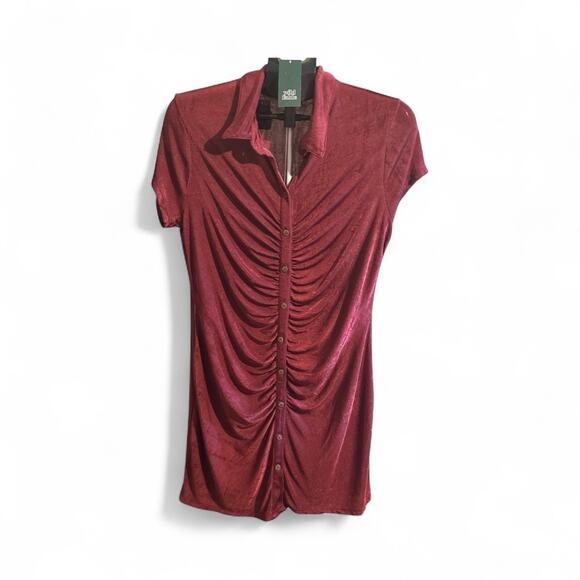 Wild Fable Short Sleeve Button-Front Bodycon Dress Maroon Red Size XL - Picture 1 of 3
